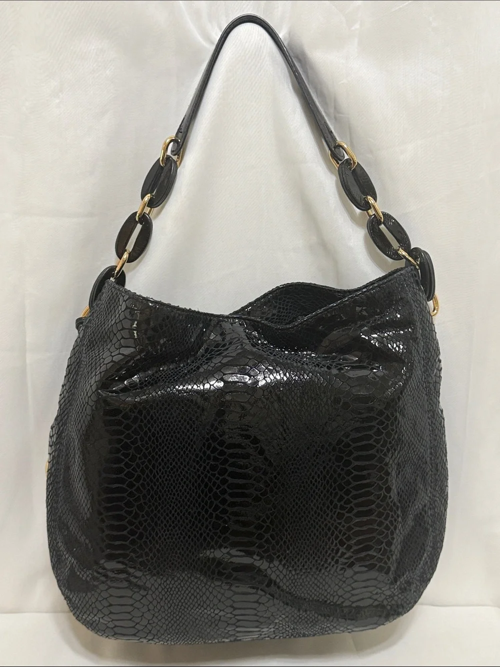 Michael Kors Black Snakeskin-Embossed Slouchy Hobo